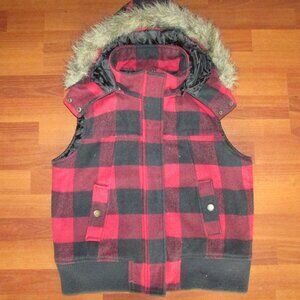 Red Black Buffalo Check Plaid Wool-Look Vest - Jrs XL